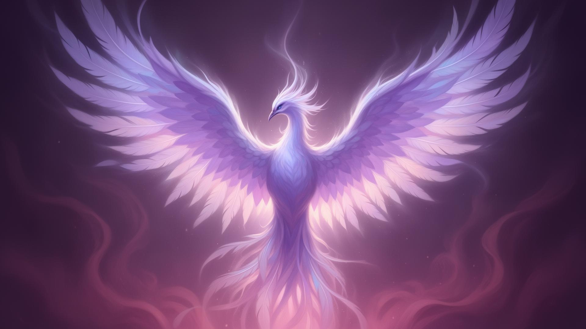 Abstract phoenix rising in violet and pink light